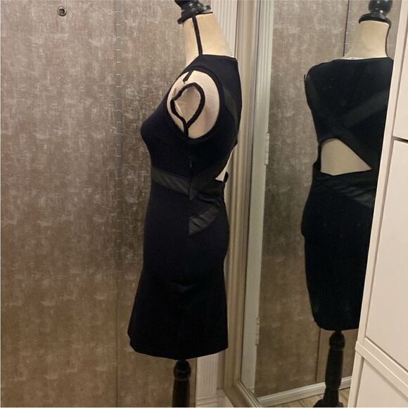 Sandro Elegant Black Cutout genuine leather detailed mini Dress, S - Picture 4 of 8